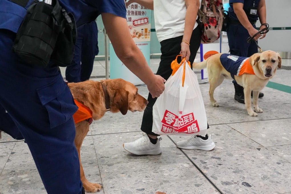 Hong Kong authorities deploy sniffer dogs to check for restricted foods being brought into the city. Photo: Sam Tsang