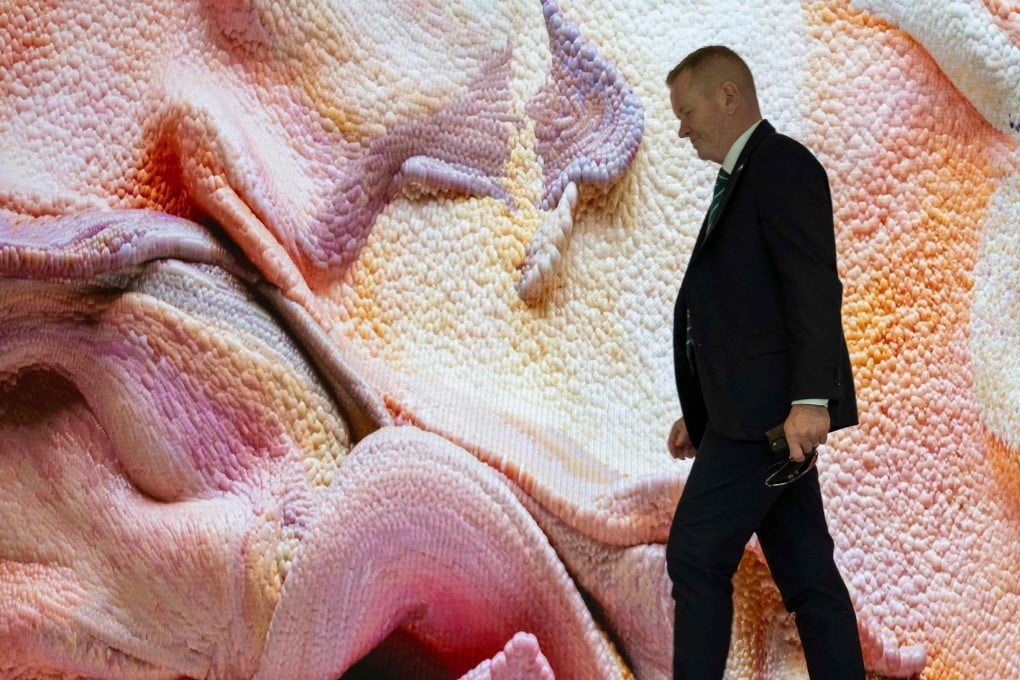 An AI-generated video art installation by visual artist Refik Anadol called Large Nature Model: Coral shows at the United Nations Headquarters in New York on September 20, 2024. Anadol has announced he will open the world’s first AI arts museum in Los Angeles in 2025. Photo: AFP
