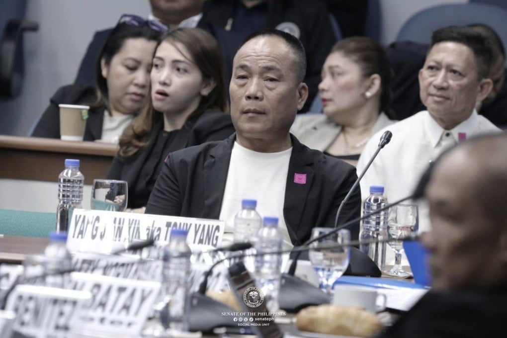Chinese businessman Tony Yang appears before the Philippine Senate on Tuesday. Photo: Facebook/senateph
