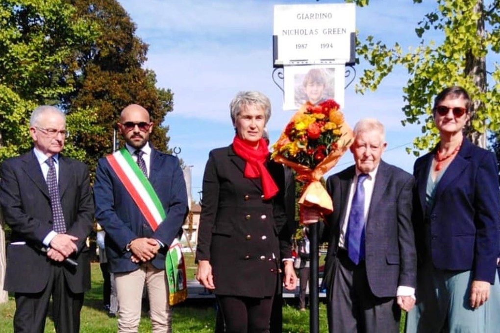 Nicholas Green’s parents Maggie and Reginald and officials of the Italian Association for the Donation of Organs, Tissue and Cells attend a commemoration of their son on the 25th anniversary of his death. The couple have returned to Italy for the 30th anniversary. Photo: Instagram/@adrianocorigliano