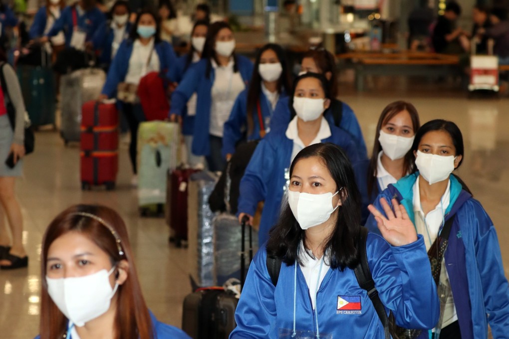 Filipino women participating in a pilot nanny programme arrive at Incheon airport in South Korea on August 6. Photo: EPA-EFE/Yonhap