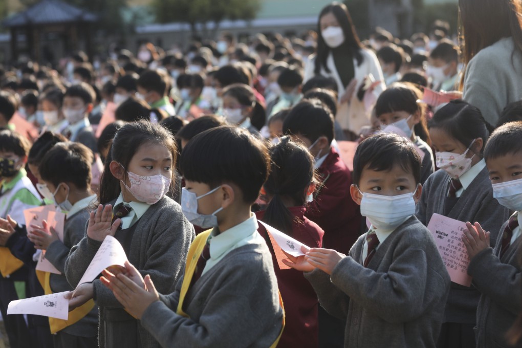 Students at Fung Kai No. 1 Primary School in Sheung Shui. The Education Bureau says no secondary schools will be shut this year. Photo: Xiaomei Chen