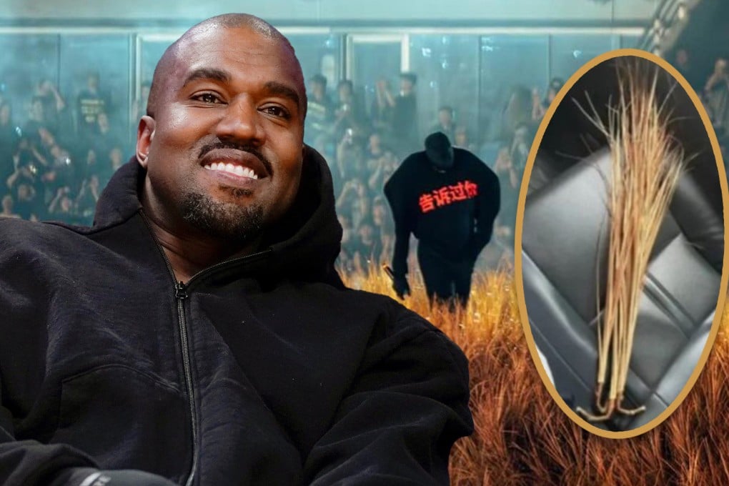 Wheatgrass stepped on by US rapper Kayne West at his recent concerts in China is selling online for US$43 a bundle. Photo: SCMP composite/Taobao/AP/threads.net