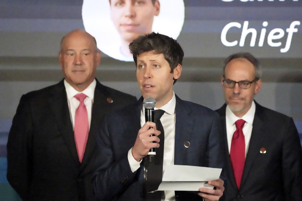 OpenAI CEO Sam Altman (centre).  Photo: AP
