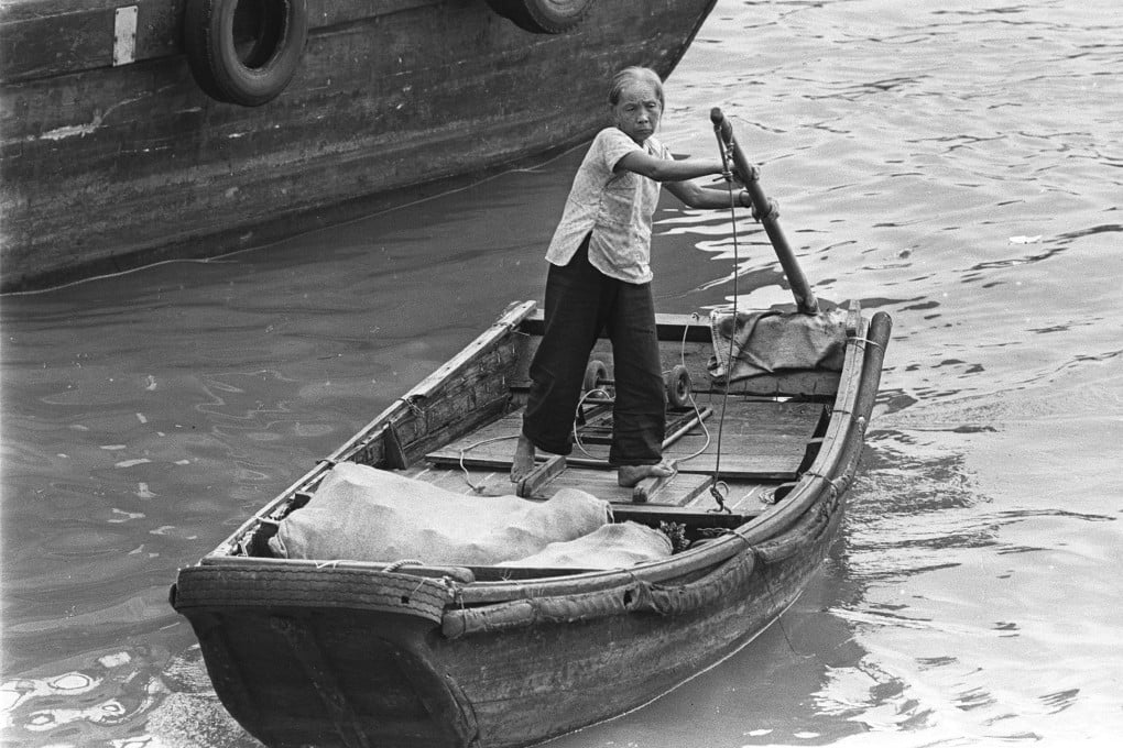 A woman rows her sampan in the Yau Ma Tei Typhoon Shelter in Hong Kong in 1984. The origin of “sampan” in English is probably Cantonese, although some scholars suggest the word has Old Malay roots. Photo: SCMP