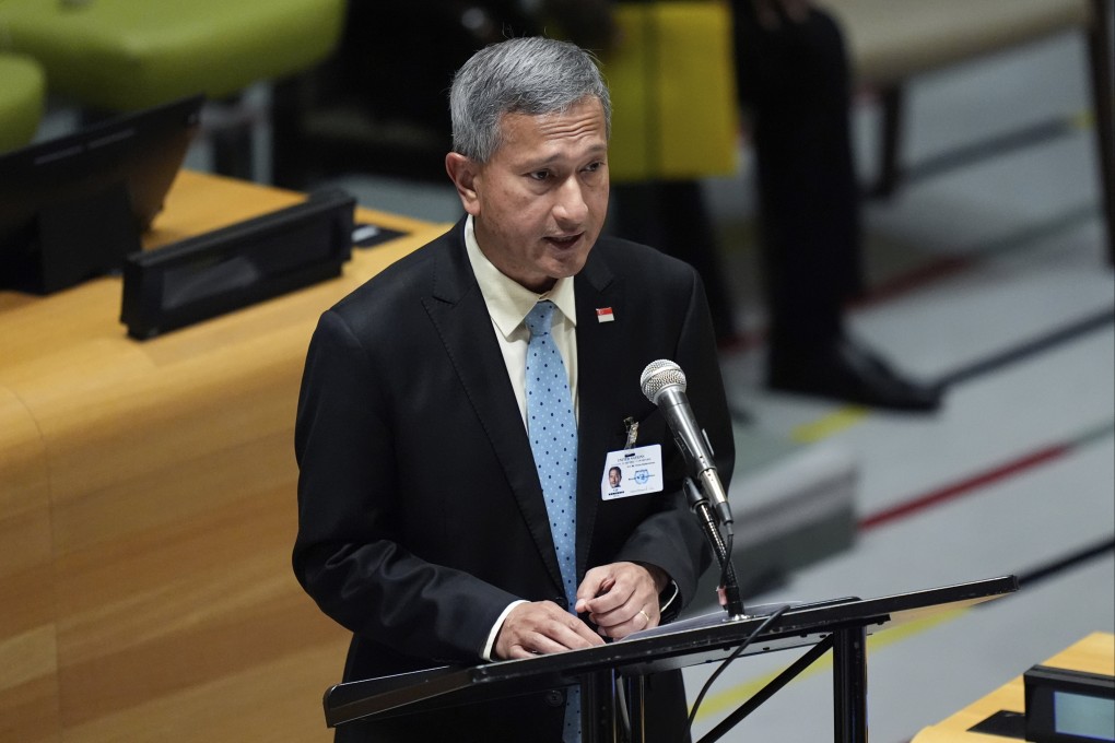 Singapore’s Foreign Affairs Minister Vivian Balakrishnan speaks at the United Nations General Assembly on September 25. Photo: AP