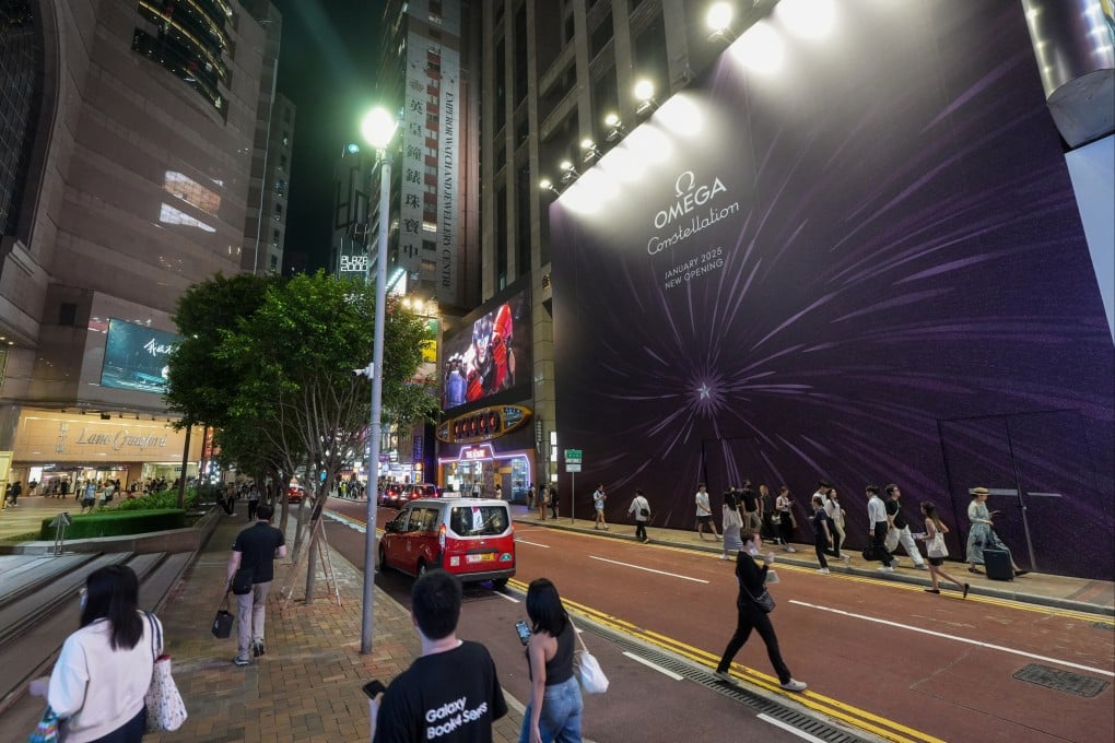 A huge Omega sign on Russell Street in Causeway Bay. Photo: Sun Yeung