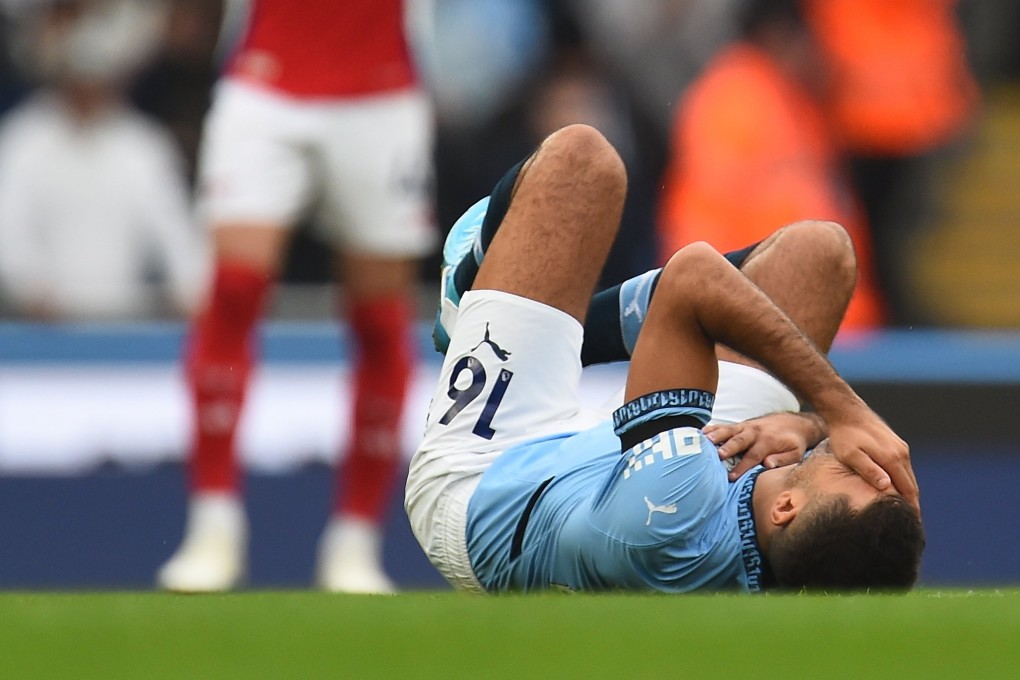 Manchester City’s Rodri lies on the ground during his side’s Premier League game against Arsenal. Photo: EPA-EFE