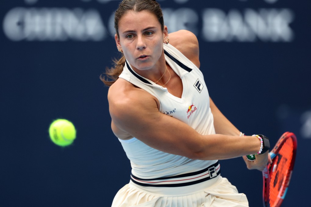 Emma Navarro hits a return during her women’s singles second round match against Zhang Shuai during the China Open. Photo: Xinhua