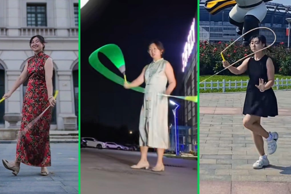 The mother from Tianjin has shown remarkable dedication by honing her skipping skills for three years.
Photo: SCMP composite/Douyin