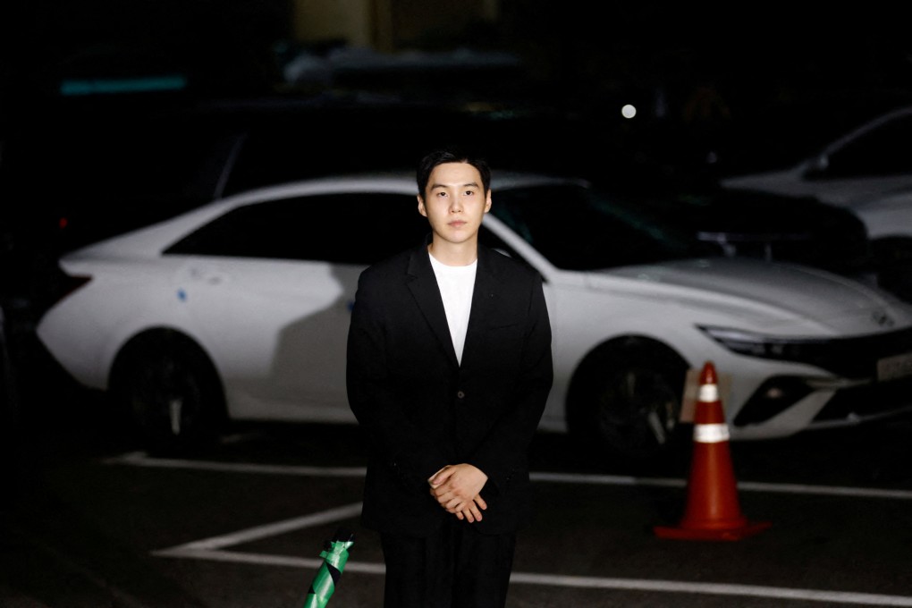 BTS member Suga arrives at a police station in August for questioning regarding his drink-driving charge. He has apologised for his “careless and wrong behaviour”. Photo: Reuters