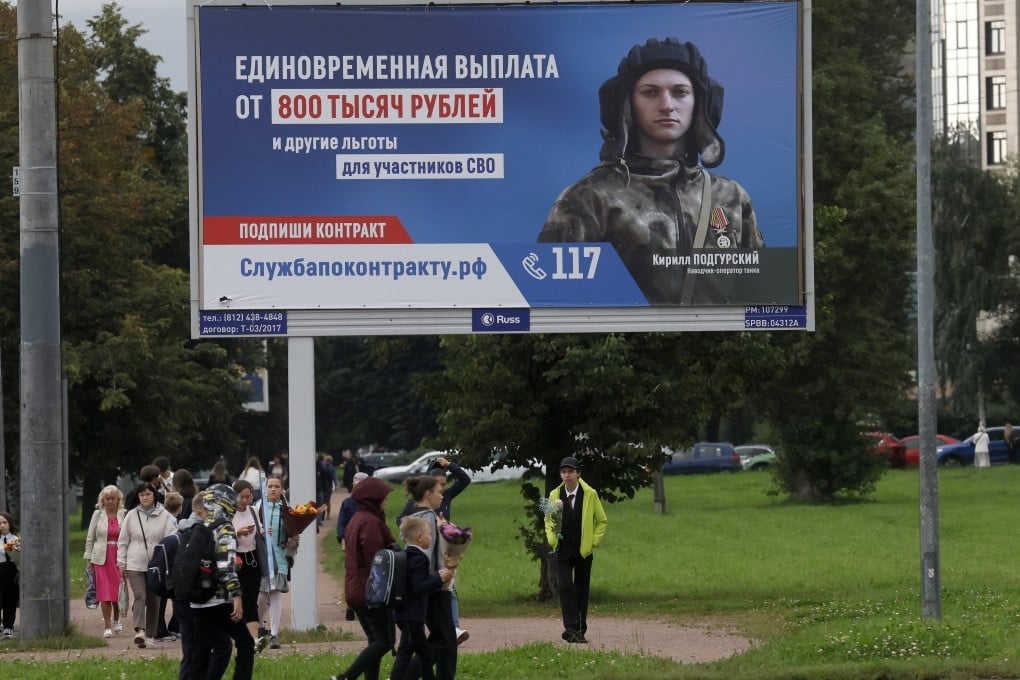 A billboard St Petersburg, Russia advertising military conscription. Photo: EPA-EFE