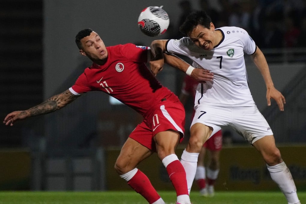 Everton Camargo in action for Hong Kong on his most recent international appearance, against Uzbekistan in March. Photo: Elson Li