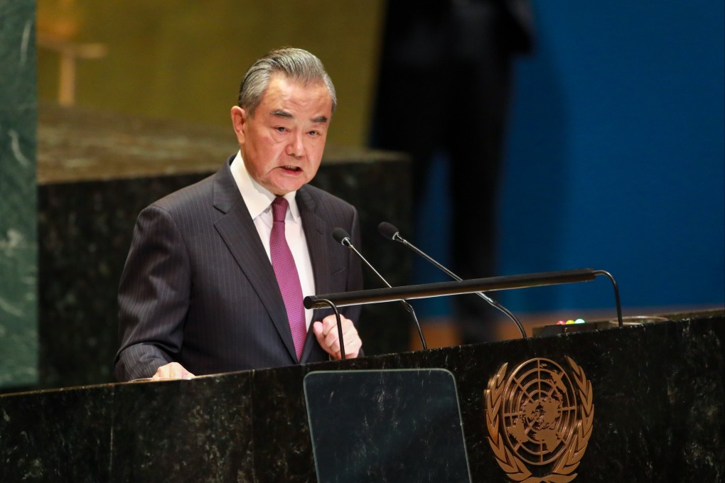 Chinese Foreign Minister Wang Yi delivers a speech at the general debate of the 79th United Nations General Assembly, in New York on Saturday. Photo: Xinhua