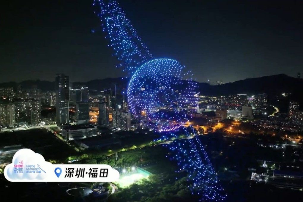 A screengrab of footage showing Shenzhen’s National Day drone show. Photo: SZTV