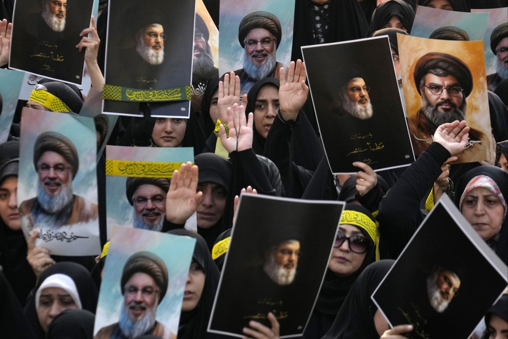 Mourners attend a rally commemorating slain Hezbollah leader Hassan Nasrallah in downtown Tehran, Iran. Photo: AP