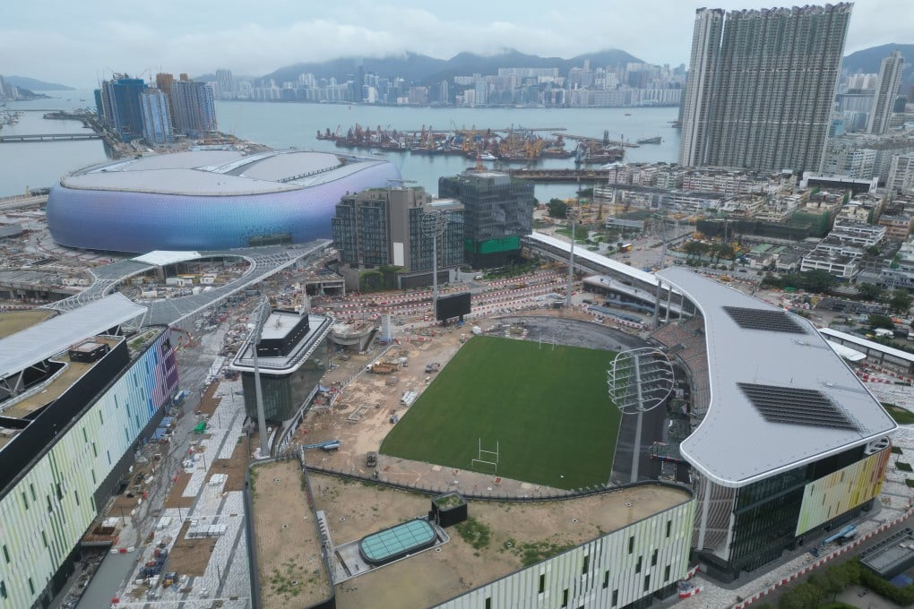 An aerial view of Kai Tak Youth Sports Ground, in front of the new park’s main stadium. Photo: Eugene Lee