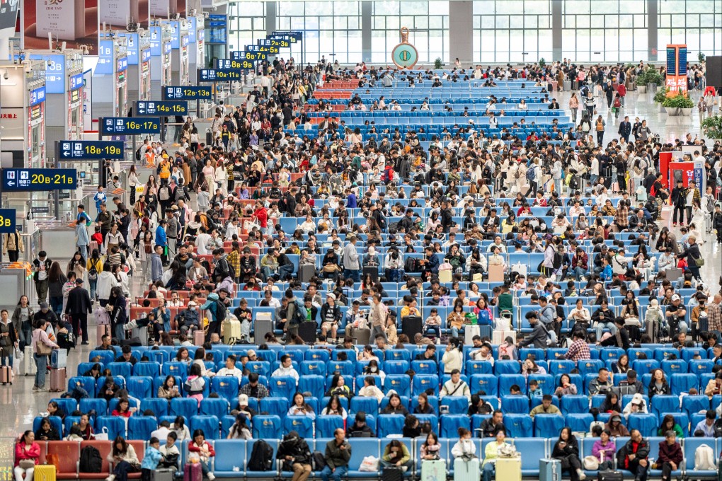 Passengers at a waiting hall of Guiyang North Railway Station in Guiyang, southern China’s Guizhou province. Photo: Xinhua