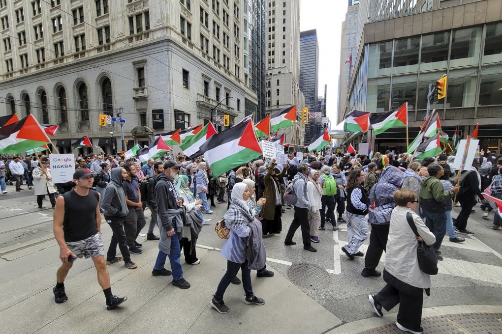 People take part in a pro-Palestinian protest in Toronto on September 7. Canada said in May it would bring in up to 5,000 Gazans. Months later, just over 300 have arrived, with 698 applications approved out of over 4,200 submitted. Photo: The Canadian Press
