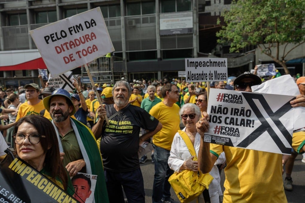 Brazilian demonstrators during a protest against the country’s ban of X in Sao Paulo on September 7. Photo: Bloomberg