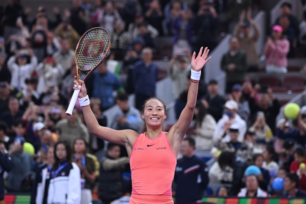 China’s Zheng Qinwen celebrates her victory over Mirra Andreeva of Russia, saying later she had played to only “20-30 per cent of my level”. Photo: Xinhua