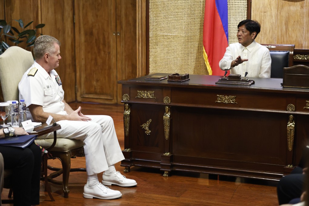 Philippine President Ferdinand Marcos Jnr talks to US Indo-Pacific commander Admiral Samuel Paparo during a courtesy visit, at the Malacanang presidential palace in Manila on August 27. Photo: AP