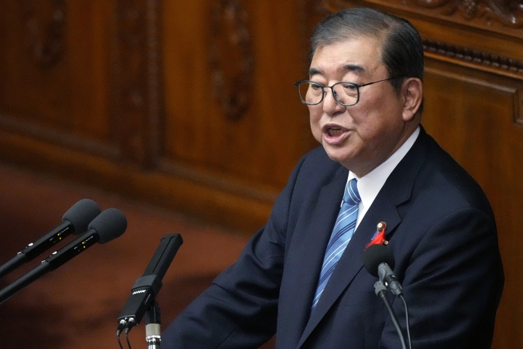Japanese Prime Minister Shigeru Ishiba delivers his first policy speech to parliament, in Tokyo on Friday. Photo: AP