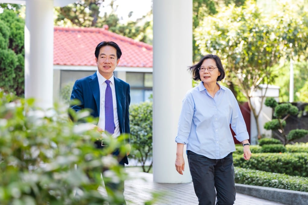 Taiwanese leader William Lai Ching-te and former leader Tsai Ing-wen discussed her coming trip at the presidential residence on Sunday. Photo: CNA