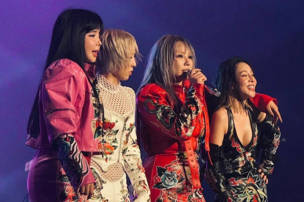 K-pop girl group 2NE1 talk to the audience stage during a reunion concert at Seoul Olympic Park, South Korea, on October 4, 2024. Photo: Instagram/2ne1official