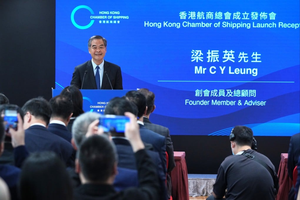 Former city leader Leung Chun-ying speaks at the launch of the Hong Kong Chamber of Shipping. Photo: May Tse