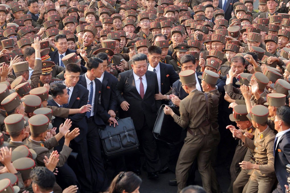 North Korea’s supreme leader Kim Jong-un visits the Kim Jong-un University of National Defence in Pyongyang on Monday. Photo: KCNA via KNS/AFP