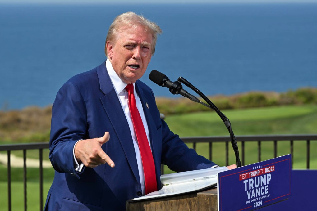 Former US president Donald Trump speaks at a press conference at Trump National Golf Club in Rancho Palos Verdes, California in September. Photo: TNS