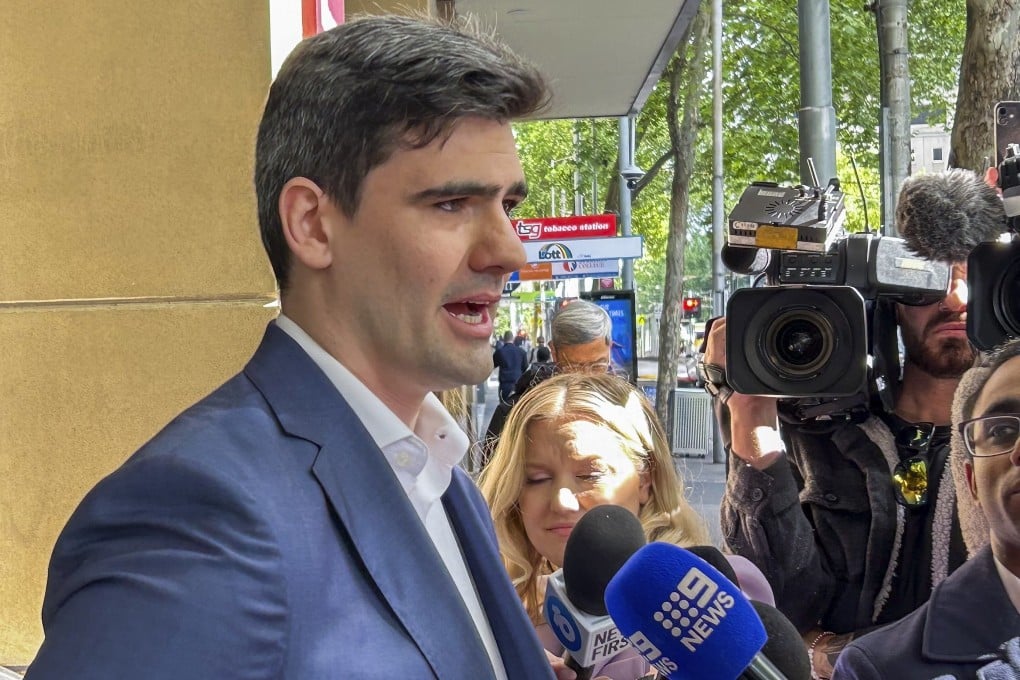 Jacob Hersant, 25, made the salute and praised Nazi leader Adolf Hitler in front of news media cameras outside the Victoria County Court on October 27, 2023. Photo: AP