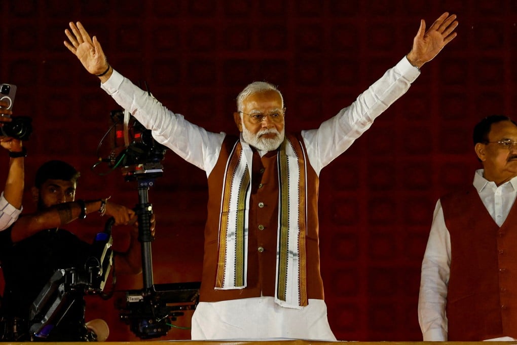 Indian Prime Minister Narendra Modi at Bharatiya Janata Party (BJP) headquarters as the party celebrates its win in the Haryana state assembly elections on October 8. Photo: Reuters