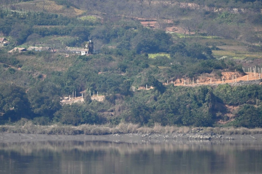 A North Korean guard post on the North side of the demilitarised zone dividing the two Koreas, is seen from South Korea’s Odusan Unification Observatory in Paju on Wednesday. Photo: AFP