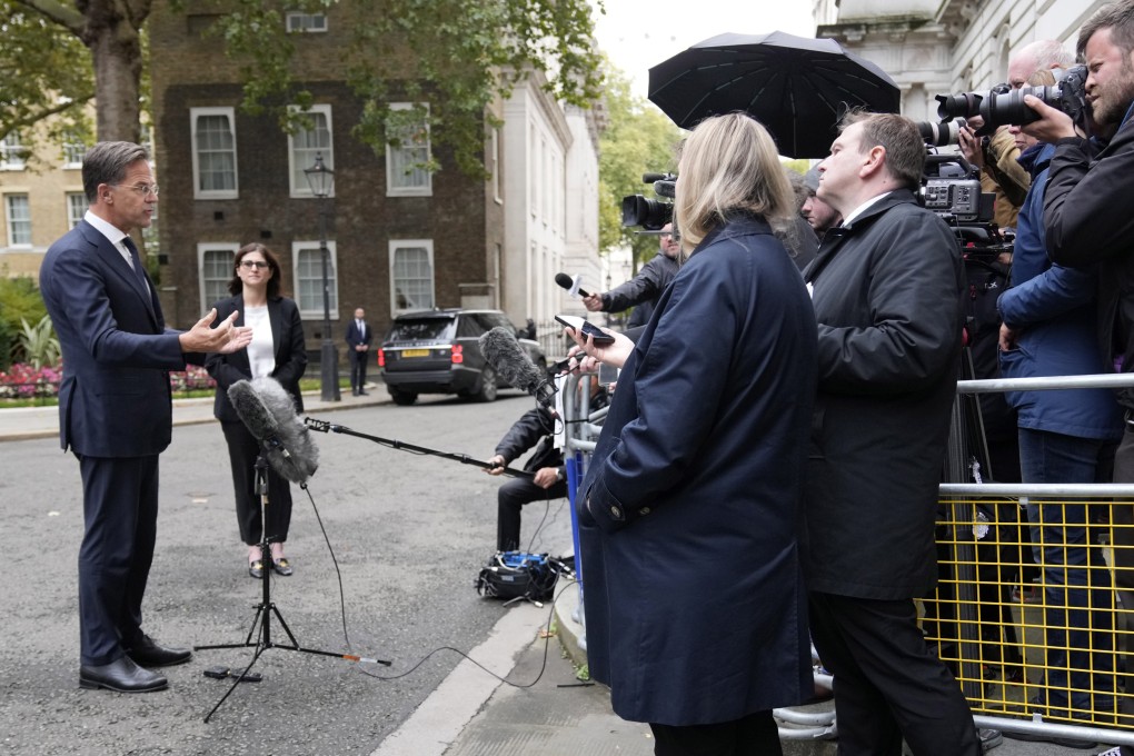 Nato Secretary General Mark Rutte speaks to the media after meeting Britain’s Prime Minister Keir Starmer and Ukrainian President Volodymyr Zelensky at 10 Downing Street. Photo: AP