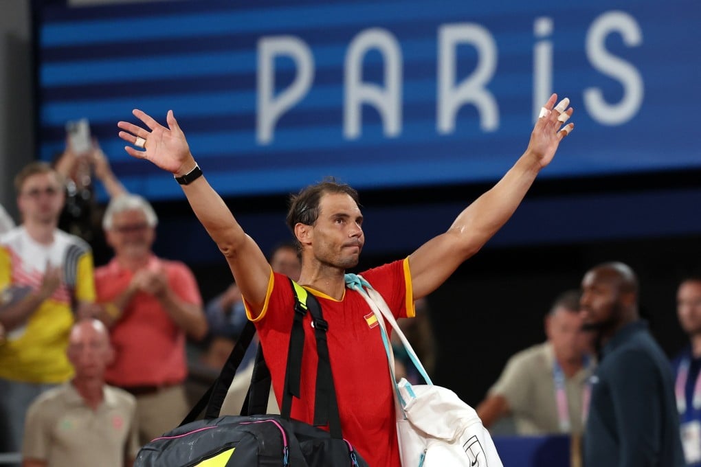 Rafael Nadal waves to the crowd after losing the doubles quarter-final match with teammate Carlos Alcaraz at the Paris 2024 Olympic Games at Roland Garros. Photo: EPA-EFE