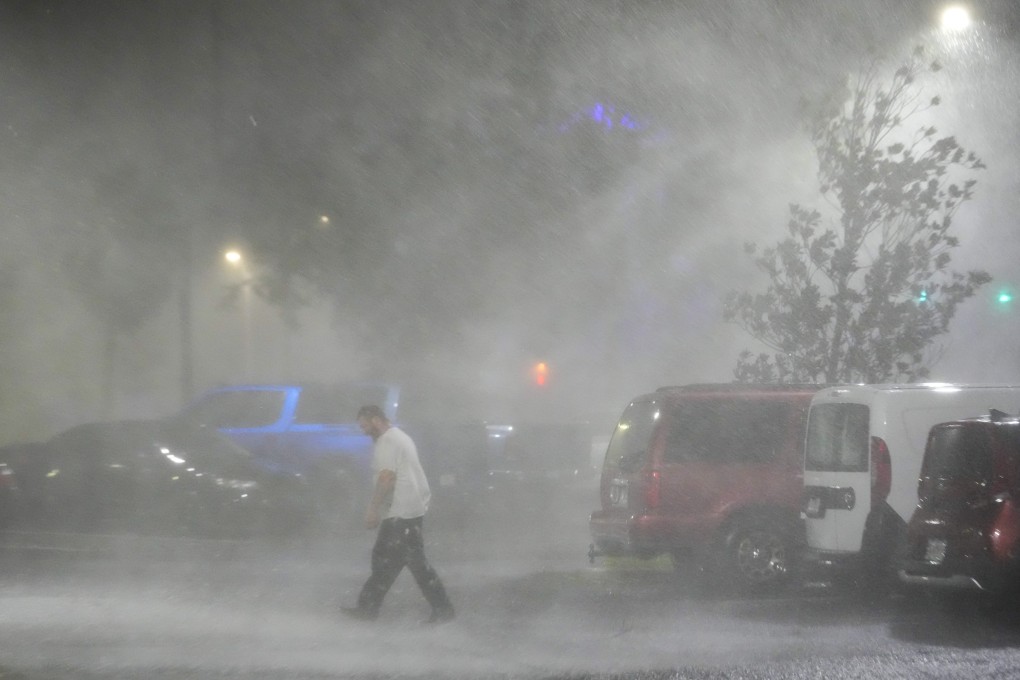 The car park of a hotel in Tampa, Florida as Hurricane Milton strikes. Photo: AP