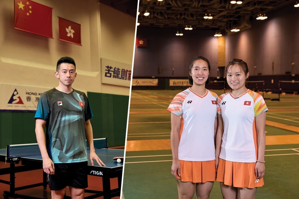 Wong Chun-ting (far left), Hong Kong’s top table tennis player, and badminton players Yeung Nga-ting (left) and Yeung Pui-lam, who play doubles together, all represented the Hong Kong, China team at the Paris Olympics.