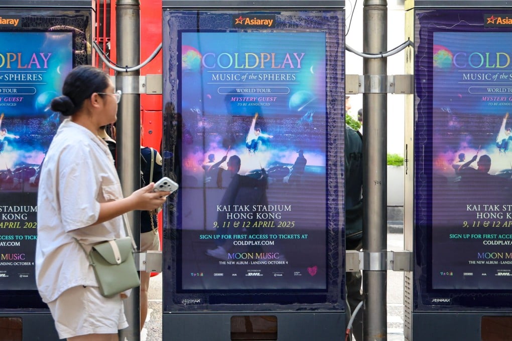 Signs at a bus stop in Tsim Sha Tsui advertise Coldplay’s Hong Kong shows scheduled for next April. Photo: Jelly Tse