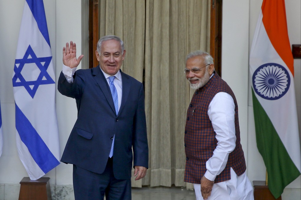 India’s Prime Minister Narendra Modi and Israeli Prime Minister Benjamin Netanyahu arrive for a meeting in New Delhi in 2018. Photo: AP