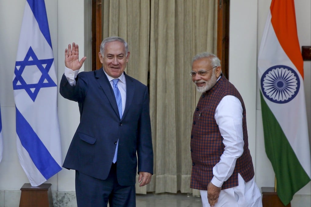 India’s Prime Minister Narendra Modi and Israeli Prime Minister Benjamin Netanyahu arrive for a meeting in New Delhi in 2018. Photo: AP