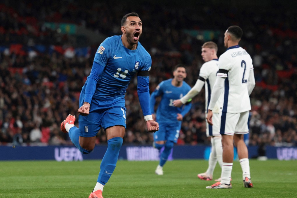 Greece’s Vangelis Pavlidis scored twice, including a stoppage-time winner, to earn a famous win over England at Wembley. Photo: Reuters