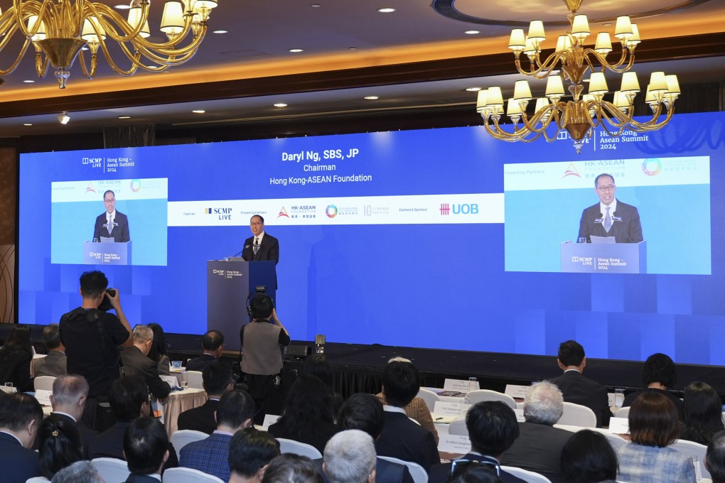 Daryl Ng Win-kong, part of the Asean advisory group, speaks at the  
Hong Kong-Asean Summit in Admiralty in September 2024. Photo: Eugene Lee