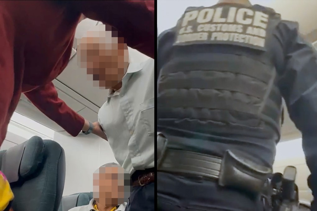 A video posted on Xiaohongshu showed a man being escorted by at least two local officers, who wore a vest with the words “U.S. Customs and Border Protection Police”. Photo: Handout