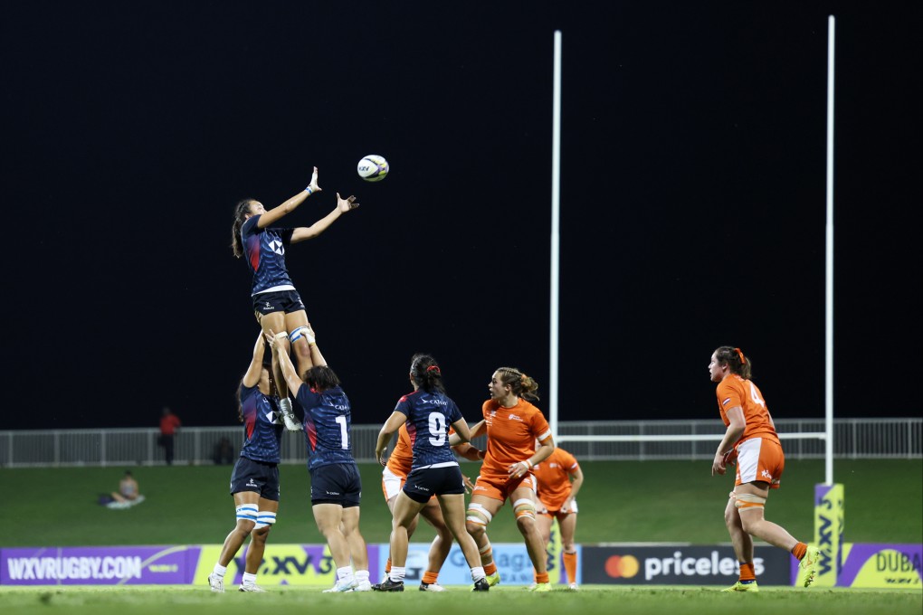 Captain Pun Wai-yan leaps to collect a line-out during Hong Kong’s 33-3 loss to the Netherlands. Photo: World Rugby