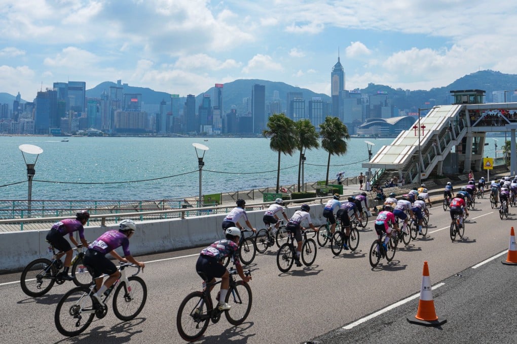 Cyclists pass the harbourfront in Tsim Sha Tsui during the Hong Kong Cyclothon. Photo: Elson Li