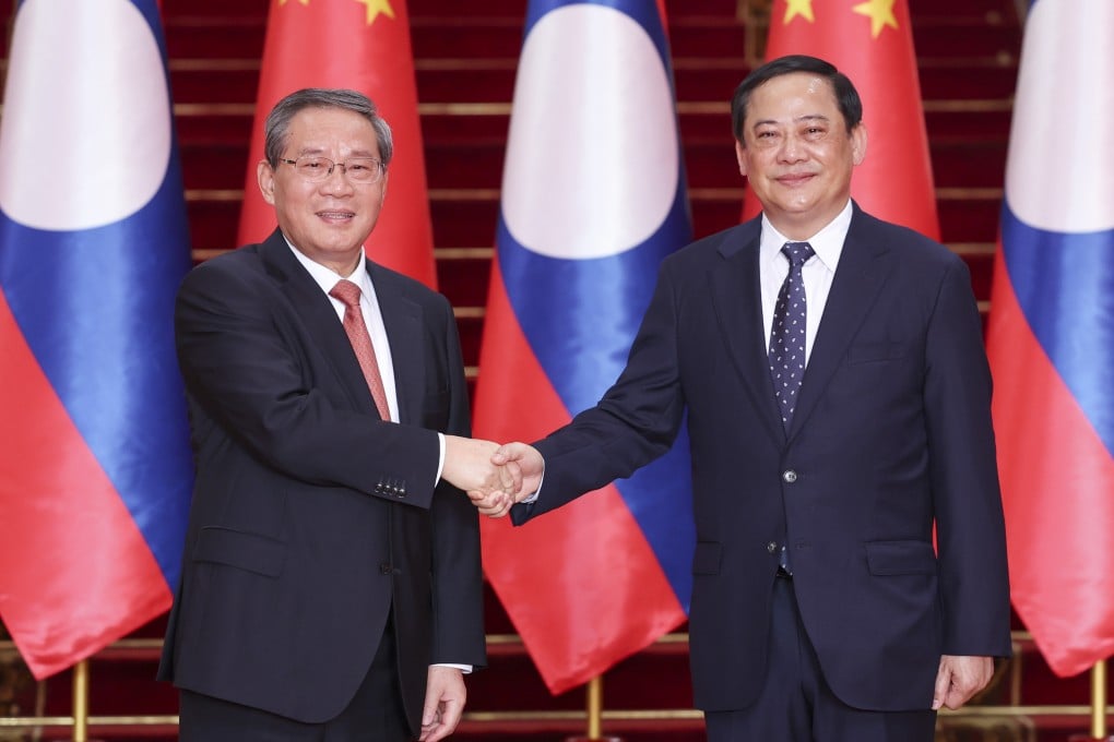 Chinese Premier Li Qiang with Lao Prime Minister Sonexay Siphandone at the Prime Minister’s Office in Laos on Saturday. Photo: Xinhau