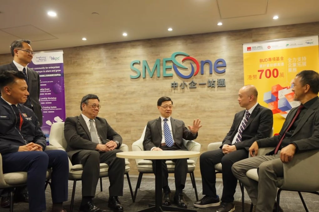 Chief Executive John Lee Ka-chiu meets with SME representatives to hear their views on current business environment on October 10. Photo: Handout