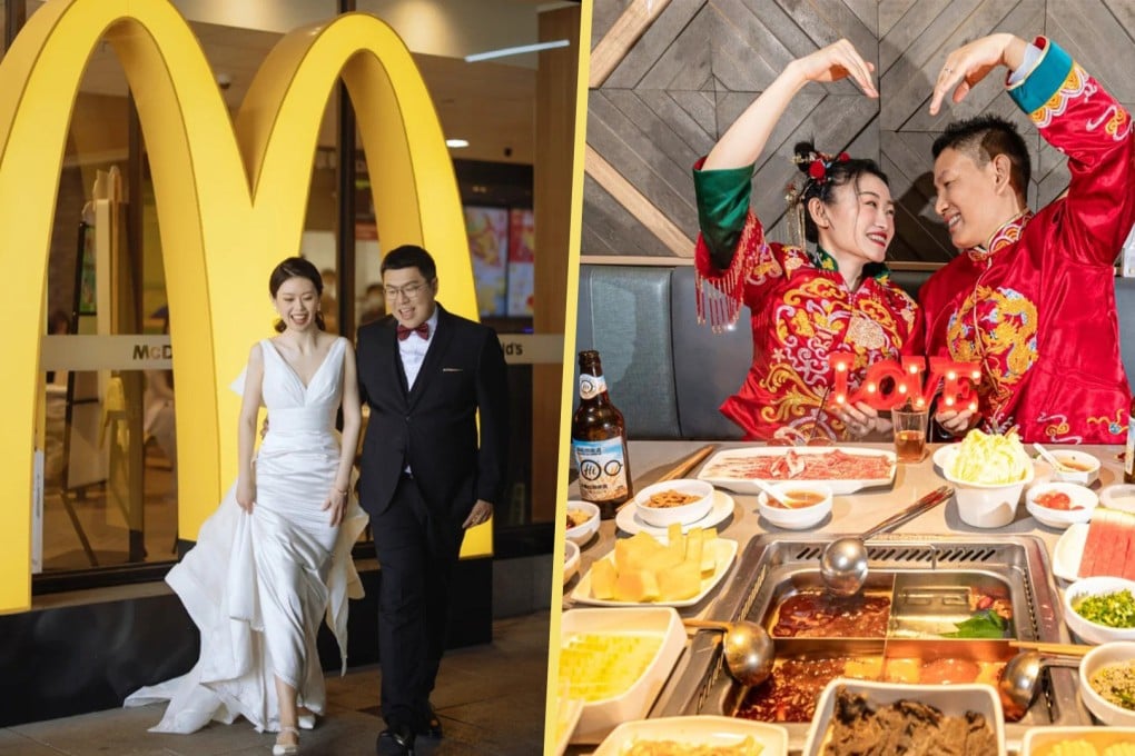 Couples in China are replacing traditional lavish weddings with nuptials in fast food chain outlets. Photo: SCMP composite/Xiaohongshu